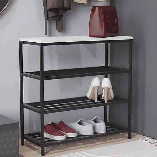 Полиця для взуття Слайм 3 Ferrum-decor 635x630x260 Чорний метал ДСП Білий 16 мм (FRD-105156)