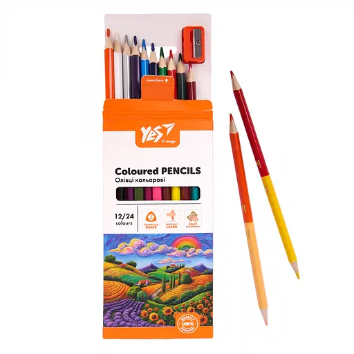 Олівці кольорові Yes Orange Line, 12/24 кольори, з точилкою