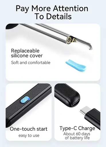 Бездротовий очисник вушної сірки з камерою, безпечний ендоскоп для видалення вушної сірки з камерою - фото 2