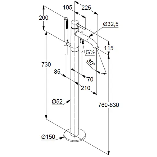Напольный смеситель для ванны Kludi Bozz золотой 38590N076 - фото 3