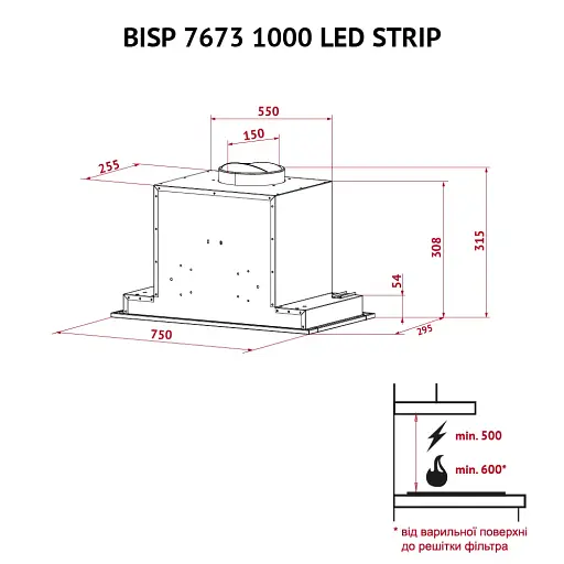 Вытяжка полновстраиваемая PERFELLI BISP 7673 WH 1000 LED Strip - фото 9