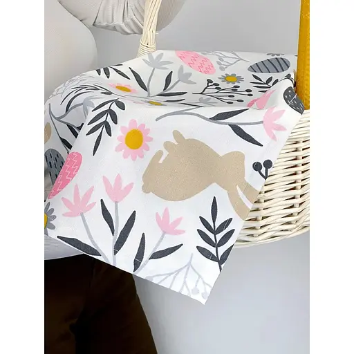 Комплект Пасхальная корзина Буковина (большая) с водоотталкивающим полотенцем 70х40 см Пасхальные зайчики и свечой