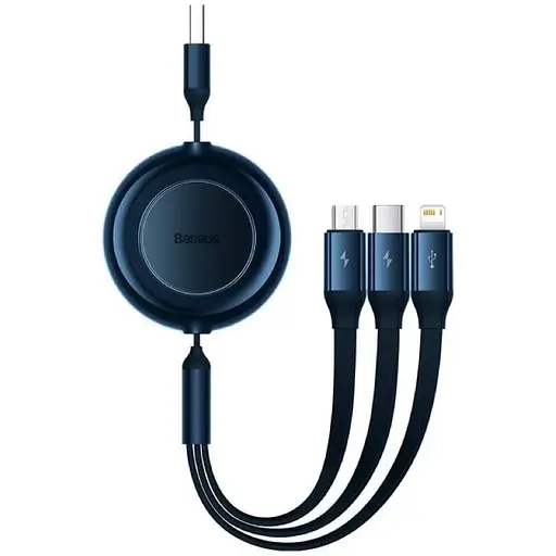 Кабель Baseus Bright Mirror 2 Series Retractable 3 in 1 Fast Charging Data Cable USB to M+L+C 3.5A 1.1 м голубой