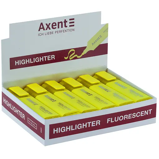 Набір маркерів Axent Highlighter 2537-A 1-5 мм клиноподібний 12 шт. жовтий (2537-08-A) - фото 2