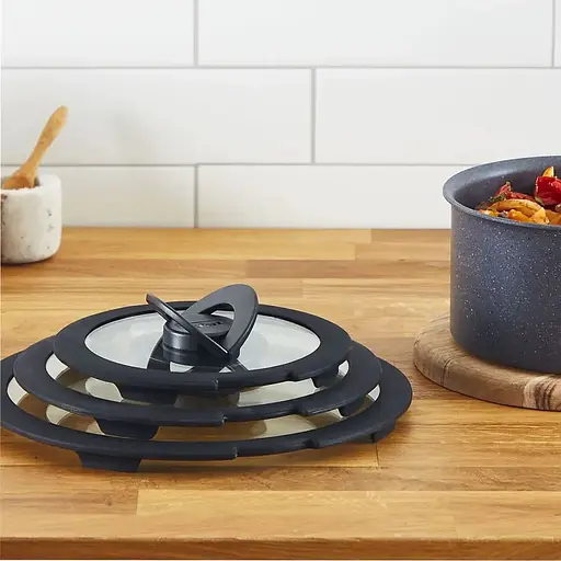 Tefal Набор стеклянных крышек Ingenio 16 см 18 см 20 см стекло пластик черный - фото 3