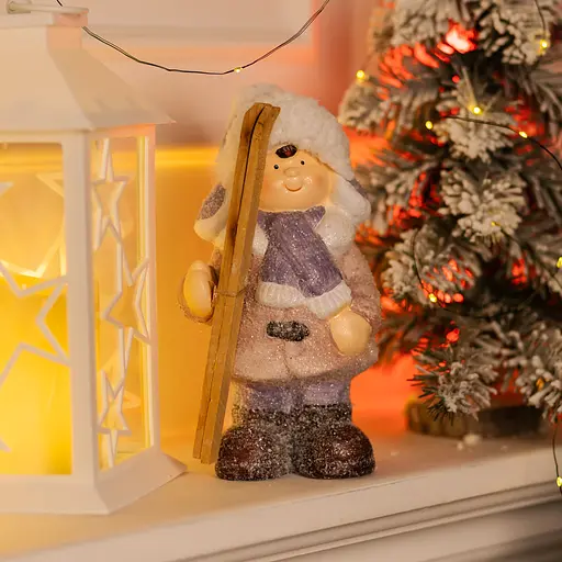 Новорічна фігурка Дівчинка з лижами з фарфору 12×10×22 (см) новорічний декор  Yiwu CR-5-2