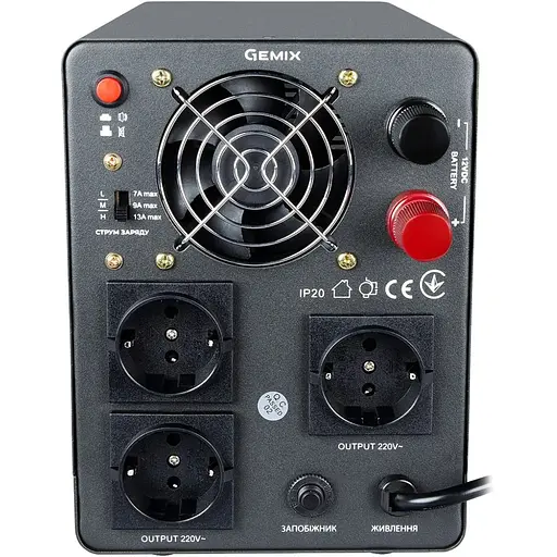 ДБЖ Gemix PSN-1000, 1000VA/600W 12V/220V, 7/9/13A, 3xSchuko, без АКБ - фото 3