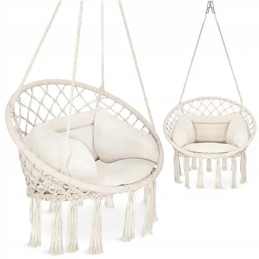 Крісло-гойдалка 4FIZJO Boho Dream 80 см з подушкою, підвісна, плетена Beige (P-5905973404549) - фото 2