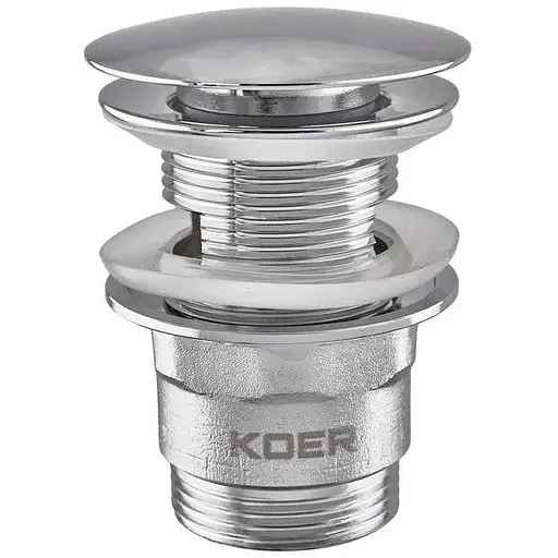 Донный клапан для раковины с переливом Koer PW-03-01 автоматический KR3394, Хром - фото 1