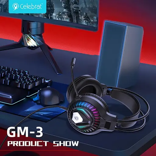 Дротові ігрові навушники Celebrat GM-3 Gaming LED з мікрофоном (Чорні) - фото 6