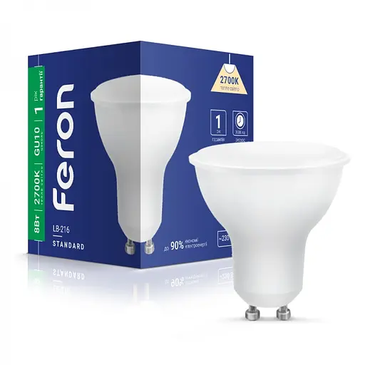 Лампа светодиодная Feron LB-216 MRG GU10 230V 8 Вт 2700K (40186)