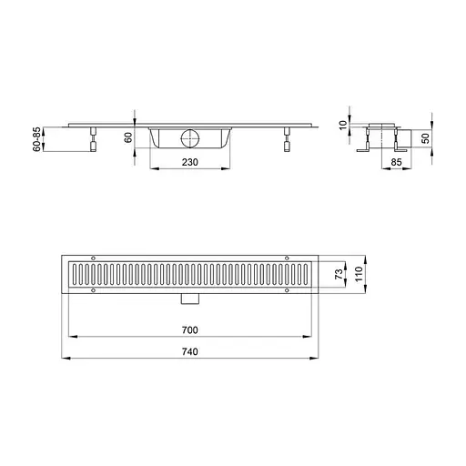 Трап лінійний Qtap Dry FA304-700 з нержавіючою решіткою 700x73 - фото 2