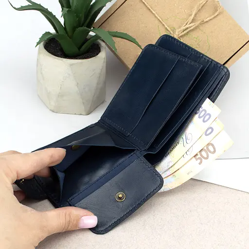 Кошелек мужской кожаный Handycover HC0041 синий с гербом Украины - фото 7