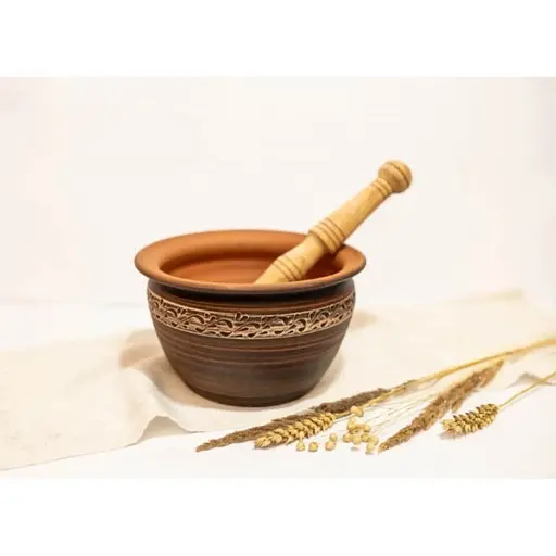 Макитра для трения мака 2.5 л керамическая (глиняная) с орнаментом