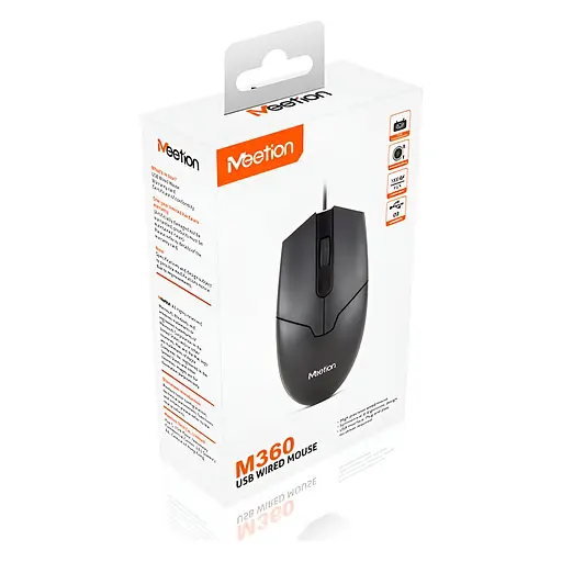 Дротова офісна миша MEETION M360 USB чорна - фото 2