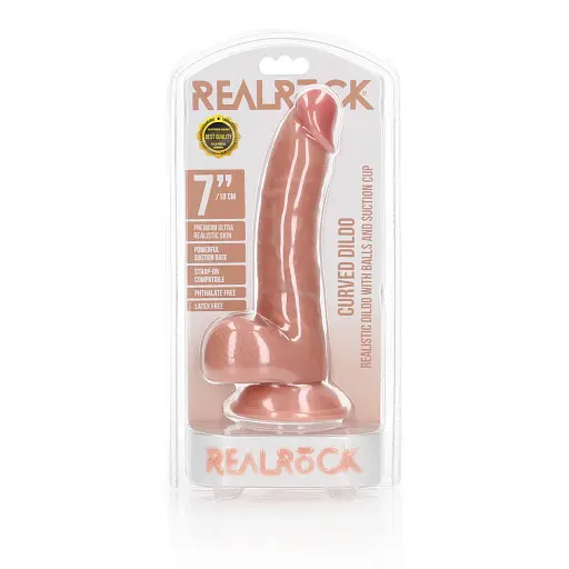 Фалоімітатор RealRock Curved Realistic Balls 7" 18 см (тілесний) - фото 6