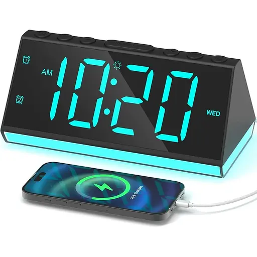 Цифровий будильник для спалень з USB-зарядними пристроями, барвисте нічне світло будильник, повтор, подвійний будильник