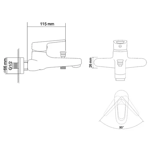 Змішувач для ванни хром 40мм Rj Narciz RBZ100-3 Хром - фото 2