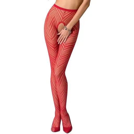 Эротические колготки-бодистокинг Passion S010 red с доступом геометрический рисунок S/M/L