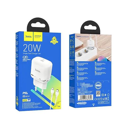 Адаптер HOCO Type-C для Lightning Cable Victorious 1-й port charger set N24 |1Type-C, 20W/3A, PD/QC| - фото 2