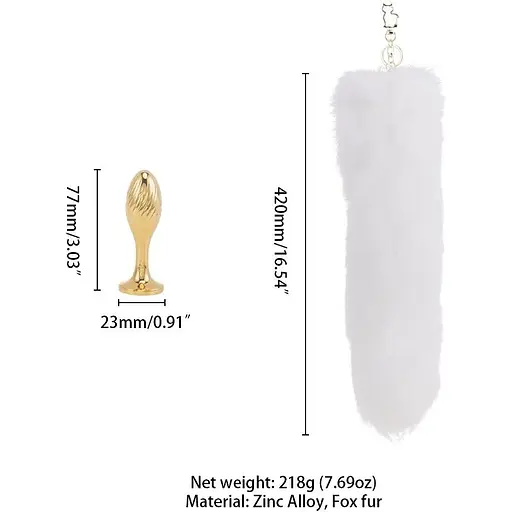 Металева анальна пробка Лисячий хвіст Lockink Sevanda White Fox-Tail Anal Pear-shape Plug - фото 7
