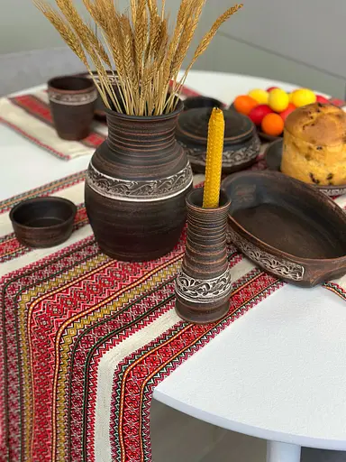 Пасхальний столовий сервіз керамічного (глиняного) посуду на 6 осіб Ангоб - фото 2