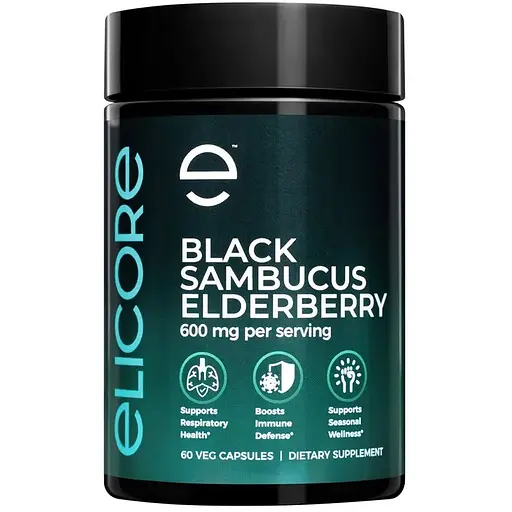 Экстракт черной бузины Elicore Labs Black Sambucus Elderberry 600 mg, 60 вегакапсул - фото 1