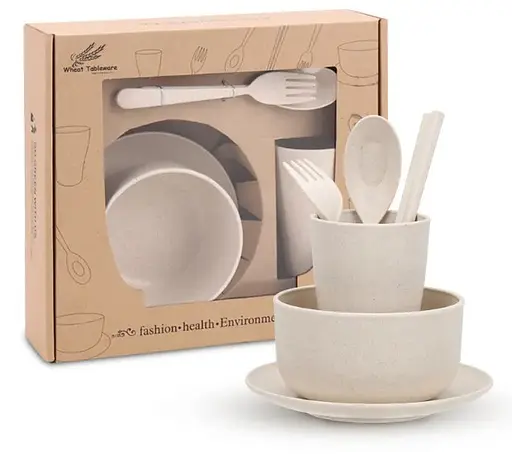 Набор детской посуды 6 посуд из биоразлагаемой пшеничной соломы, Beige - фото 1