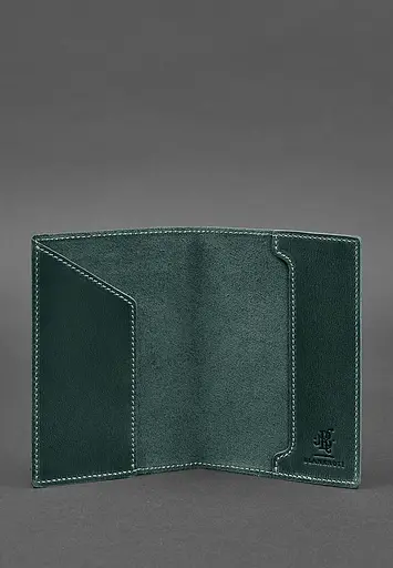 Шкіряна обкладинка для паспорта з українським гербом зелена - фото 5