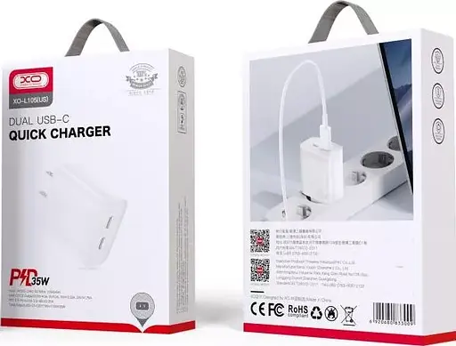 Зарядное устройство XO L105 35 W 2 порта Dual Port Fast Charger Type-c адаптер блок - фото 3