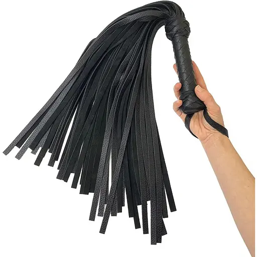 Черный флогер классический Art of Sex натуральная кожа, 50 хвостов, по 50 см, рукоятка 20 см - фото 3