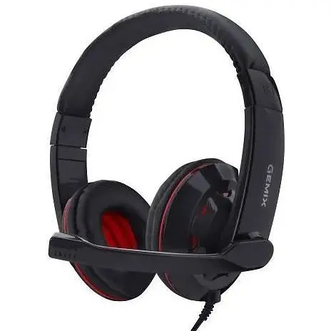 Наушники Gemix HP-220MV черный/Red 2 x Mini jack (3.5мм) накладные регулятор громкости кабель 1.8 м - фото 1