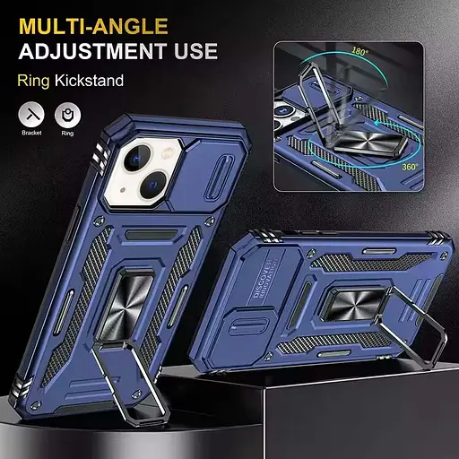 Ударостійкий чохол Epik Camshield Army Ring для Apple iPhone 13/14, 6.1 Синій/Navy - фото 3