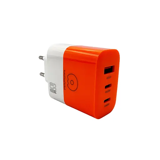 Мережевий зарядний пристрій WUW-C215 65W Charger 2 USB C + USB A білий orange - фото 1