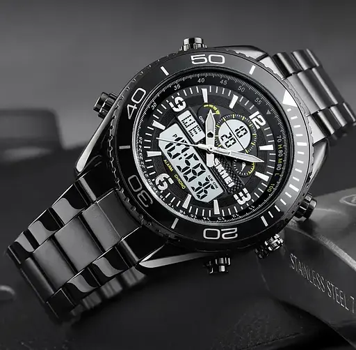 Чоловічий наручний годинник Skmei 1600 (Чорний з білим циферблатом) - фото 5