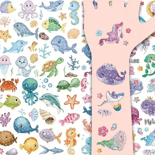 Набор детских блестящих временных тату «Морские животные» kids-tatto-see-set - фото 3