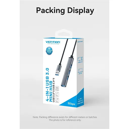 Хаб USB 3.0 - 1xUSB 3.0/3xUSB 2.0, 0,15 м, 5 Гбит/с, Grey Vention - фото 11