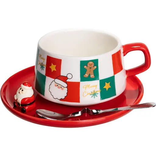 Чашка для латте-арту порцелянова Christmas 250 мл з блюдцем  FM-CS-10C