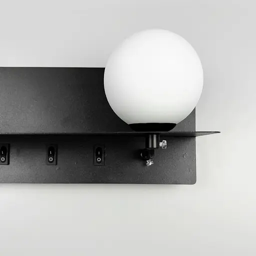 Удлиненное черное бра с плафоном, полочкой и USB 30х13 см Line F Арт. WB028/300 BK - фото 6