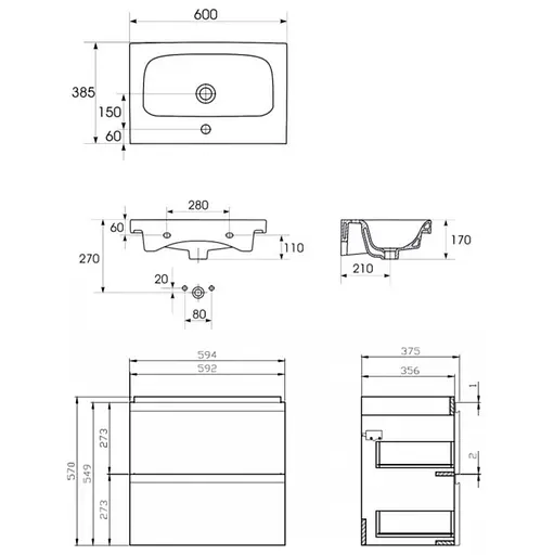 Тумба з умивальником Cersanit Moduo B04 Slim 60 Білий UN509-042 - фото 2