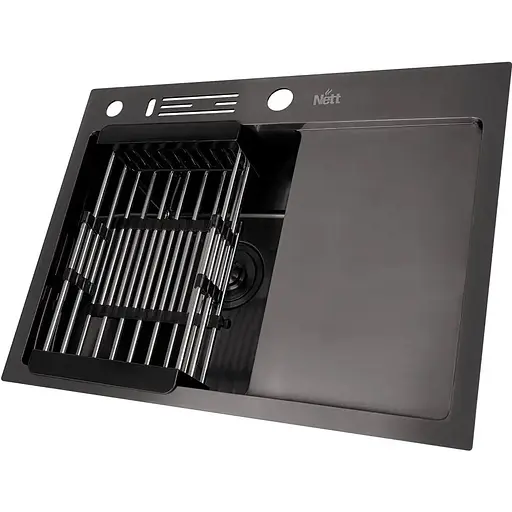 Чорна раковина на кухню Nett NB-6045(R) з правим крилом - фото 5