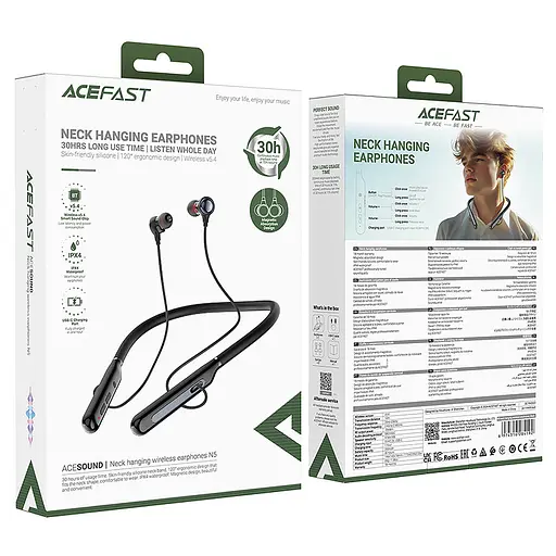 Бездротові навушники ACEFAST N5 neck hanging wireless earphones Black - фото 2