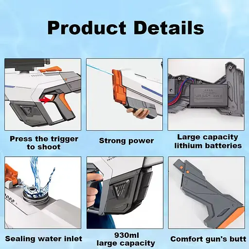 Водный акумуляторний автомат Water Gun 2307 (650ml) with lithium battery White - фото 4