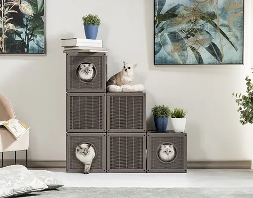 Будиночок для тварин пластиковий Qublo 35x35x35h сіро-бежевий - фото 4