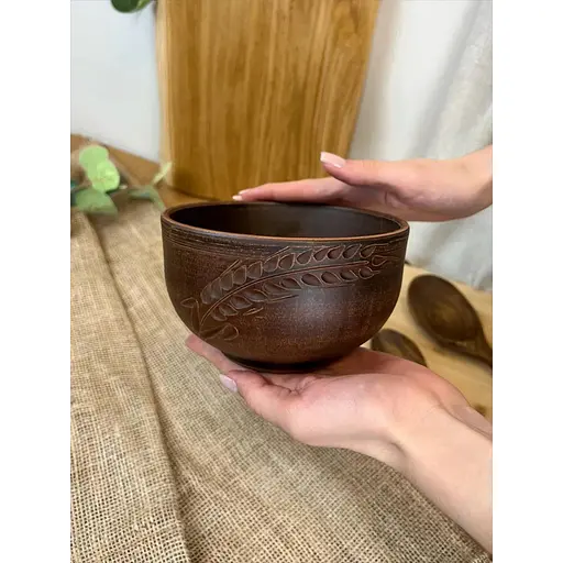 Салатник керамічний (глиняний) різьблений Колосок 700 мл - фото 4