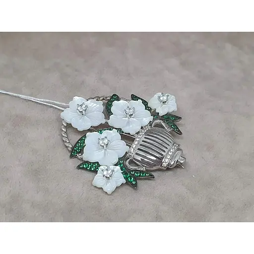 Серебряная брошь Tango с перламутром и фианитами. 660150С Б - фото 2