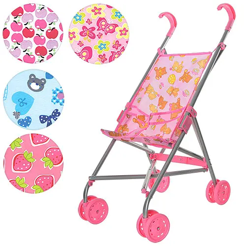 Коляска 9302 W для куклы, жел рама, двойные колеса поворот, высота 53 см Микс - фото 1