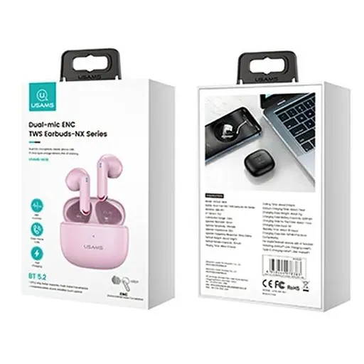 Навушники Bluetooth Usams TWS NX10 | BT5.2, 35/320mAh, 5h | pink - фото 4