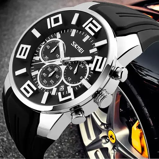 Чоловічий класичний наручний годинник Skmei 9128 (Чорний з чорним циферблатом) - фото 4