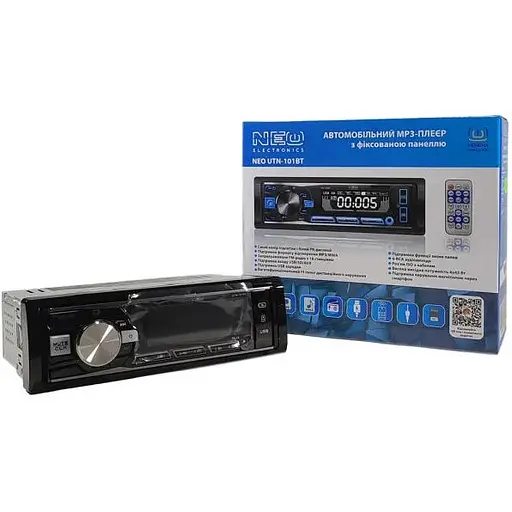 Автомобільна магнітола Neo UTN-101BT FM  USB для зарядки SD AUX MP3 WMA Bluetooth синя підсвітка магнітола в машину Чорна - фото 1